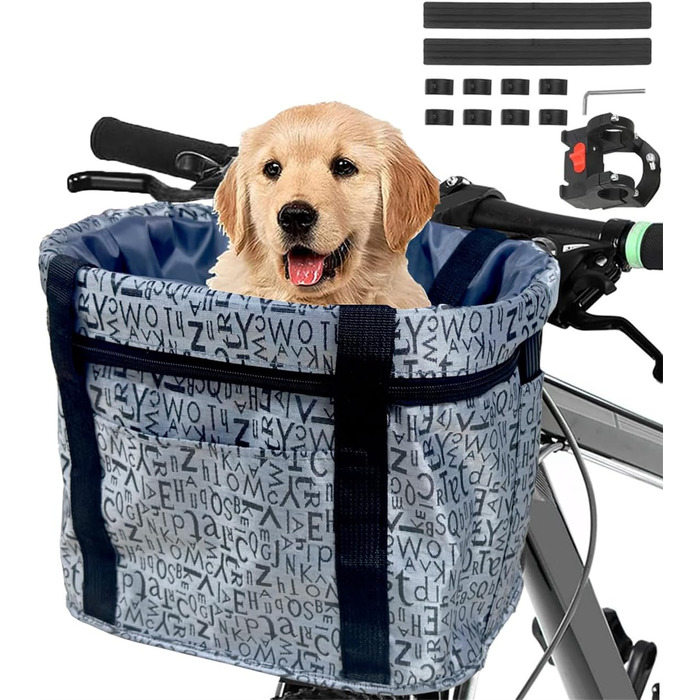 Складаний водонепроникний кошик на кермо велосипеда, знімний, з алюмінієвого сплаву, для собак та котів, для походів, пікніків та покупок (Чорний/Сірий)