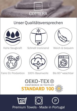 Набір рушників Cottera 8 шт. сині – преміум готельна та СПА якість, 100% бавовна, 600 г/м², 2 банних 70x140, 2 для рук 40x70, 4 для обличчя 30x30, вироблено в Португалії, екологічно