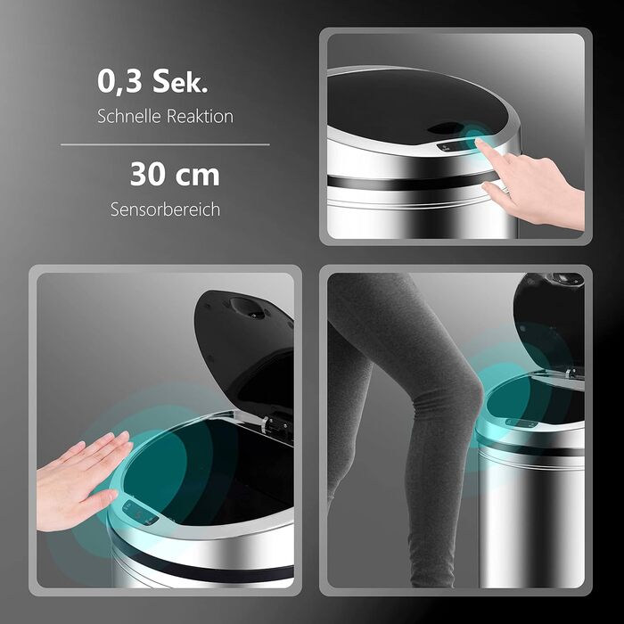 Сміттєве відро Ribelli Edelstahl з сенсором, 60 літрів, нержавіюча сталь, автоматичне відкриття/закриття, LED-індикатор, хромоване