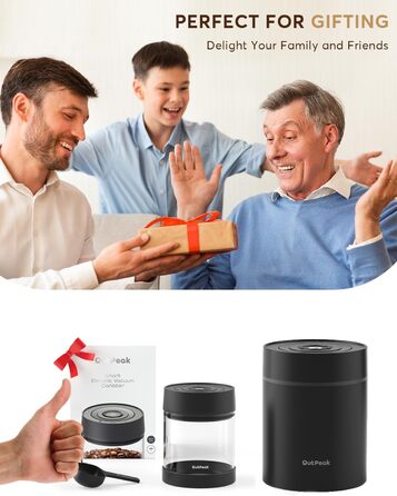 OUTPEAK 2025 Kilo Auto Вакуумна кавова банка 1,8L для 601.0 г кавових зерен, автоматичне управління, нержавіюча сталь, з ложкою, 6-місячний запас (Barista Champion's Choice) (G750)