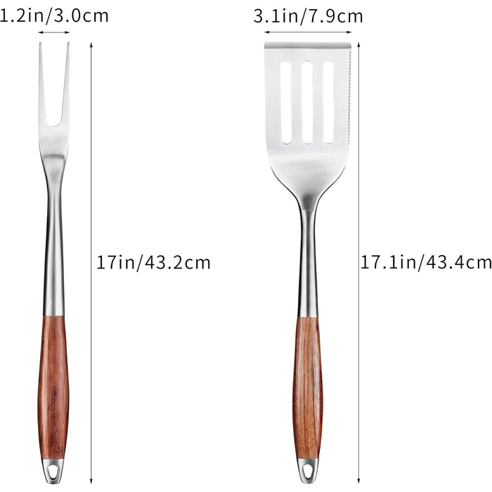 Набір аксесуарів для гриля FJNATINH з нержавіючої сталі з дерев'яним руків'ям, 4-х частинний: щипці, лопатка, щітка та виделка. Зручний відкривач для пляшок – ідеально для гриля та як подарунок. (Набір гриль-інструментів 4 шт)