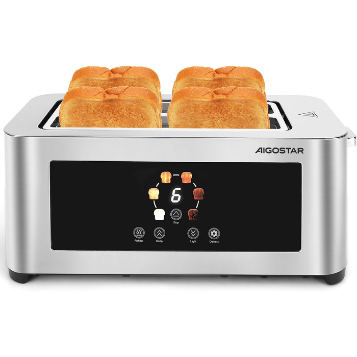 Тостер Aigostar 4-х секційний з LED-сенсорним екраном, нержавіюча сталь, 1400W