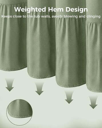 Штора для душу 180x180 см льон, зелена - водонепроникна, з антигрибковим покриттям, з утяжеленим краєм, з кільцями (1 шт)