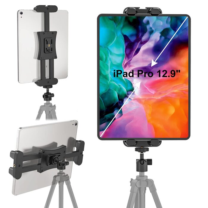 Тримач-адаптер для планшета iPad (Pro, Air, Mini) з кульковим шарніром для штатива, селфі-стіка та монопода, сумісний з планшетами від 4,7 до 12,9 дюймів