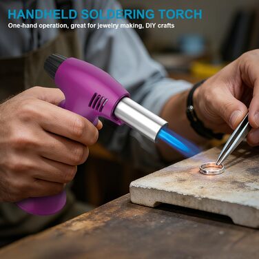 Наповнюваний пальник для крем-брюле, міні-пальник з безпечним затвором та регульованим полум'ям для десертів, BBQ, фіолетово-чорний