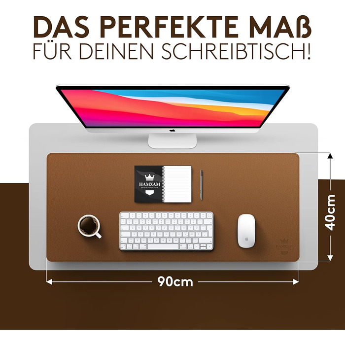 Підкладка під стіл HAMZAM PU Leder 90x40 см - преміум якість, з інтегрованим ковриком для миші (Колір: Коричневий)