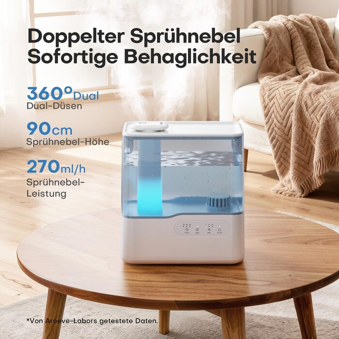 Зволожувач повітря AROEVE 5L з аромадифузором, нічним світлом та таймером, тихий ультразвуковий зволожувач для дитячої кімнати, рослин