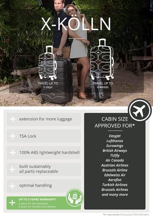 Набір валіз X-Kölln (S, L) - 2 шт. Чорний матовий, з TSA замком. Валіза-трольлей, Rollkoffer, валіза для подорожей
