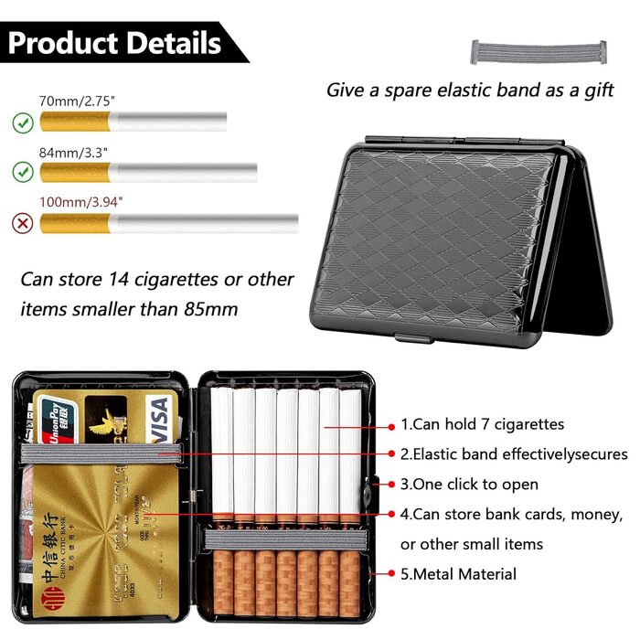 Металеве етолі для сигарет 84 мм, чорне, трикутник, для King Size (14 шт.), захист RFID