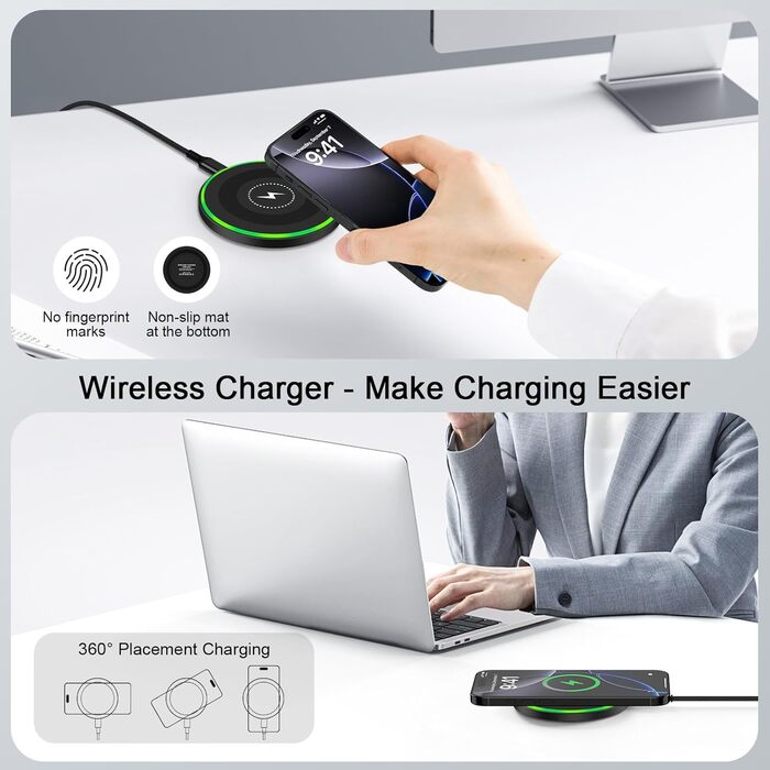 Бездротова зарядка 15W для Samsung Galaxy S25 Ultra/S24/S23/S22/S21/S20/Z Flip 7, Google Pixel 10/9/8/7, iPhone 16/17. Складана підставка, чорний колір