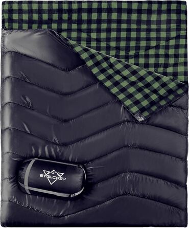 Сплячий мішок двомісний ETGLCOZY для дорослих та дітей, XL, 220*160 см, для кемпінгу, хайкінгу, трекінгу, водонепроникний, з компресійним мішком (чорний/зелений)