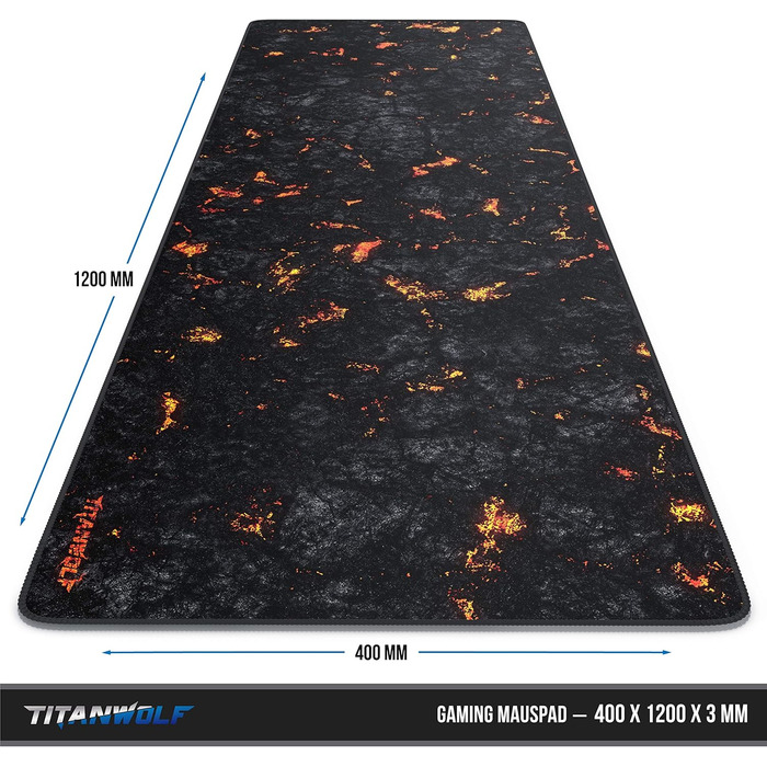 Миша для геймінгу TITANWOLF XXXL 1200x400 мм з малюнком Lava - великий килимок для миші, підвищена точність