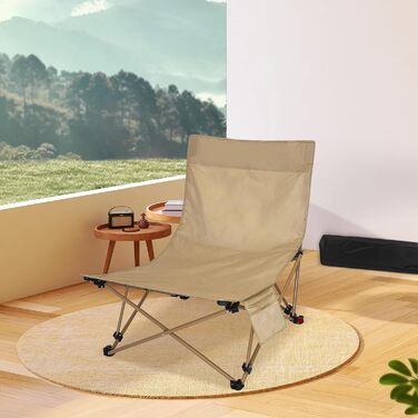 Складний туристичний стілець для кемпінгу та відпочинку на природі (150 кг), легкий, з регулюванням кута нахилу, з сумкою, хакі