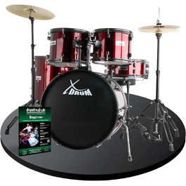 XDrum Rookie 20' барабанний комплект для студії Ruby Red – ідеальний для початківців, стильне чорне обладнання, з паличками, інструкцією та школою барабанів – червоний