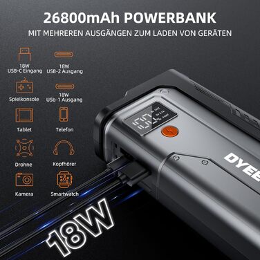 Powerbank Starthilfe 7000A: портативний пусковий пристрій для авто 12V (бензин, дизель до 12.0L), з LED ліхтариком та USB зарядкою, сріблястий
