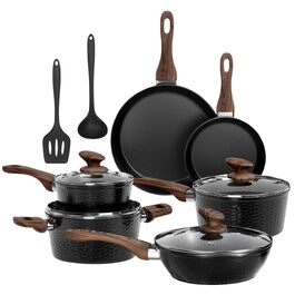Набір посуду Kitchen Academy з гранітним антипригарним покриттям для індукційних плит, 12 предметів, чорний