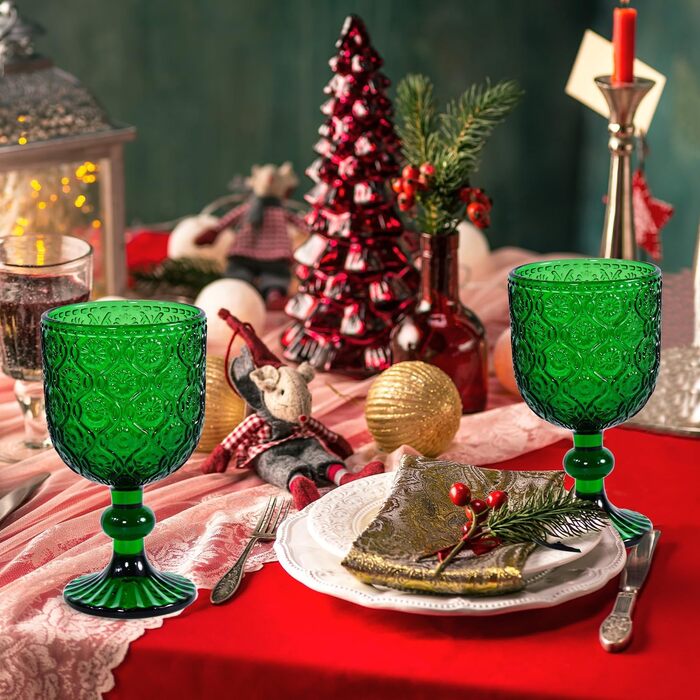 Набір келихів для вина, вінтажний стиль, 350мл, 6 шт, кришталеве скло з тисненням, придатні для миття в посудомийній машині, рожевий