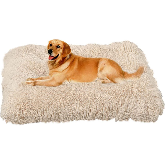 М'яке ліжко для собак SOAI, плюшеве килим для собак, корзина для собак, м'яке покриття, для середніх собак і котів (65x48 см) Бежеве