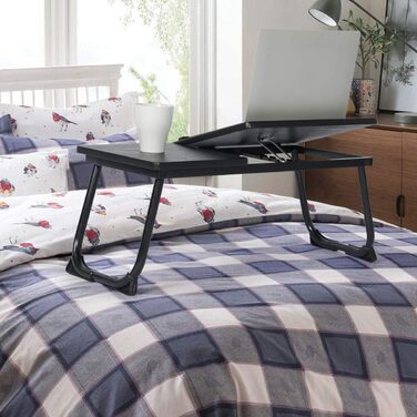 Зручний столик-трансформер для ліжка та дивану: регульована висота, складні ніжки, для ноутбука, їжі, читання. Білий/Чорний