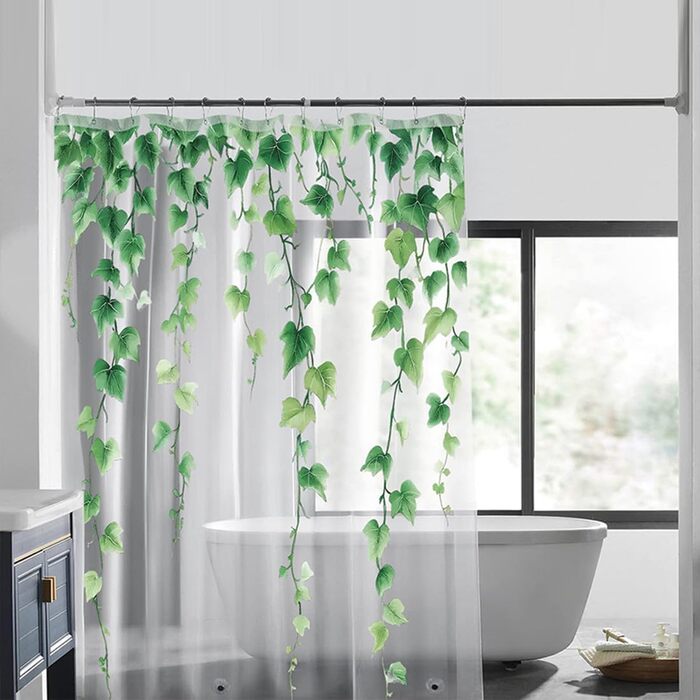 Прозорий душовий завіс Blumen 180x200 см з гачками, антигрибковий, водонепроникний EVA - для ванної кімнати