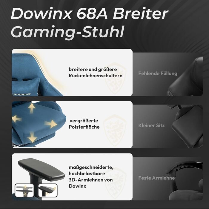 Ігровий крісло Dowinx з мікрофібри, дихаюче та ергономічне, з підніжкою (блакитний)
