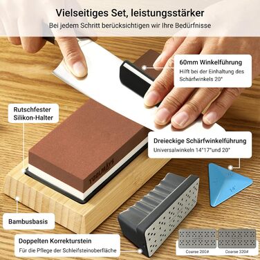 Набір точильного каменю Schleifstein 400/1000 та 1000/6000 з підставкою, для заточування ножів, японський точильний камінь
