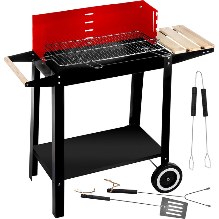Five-Star Grill&Chill Charcoal Grill - Garden Grill, Chrome Rost 50 cm × 26.5 cm, Two Transport Wheels, GC0010