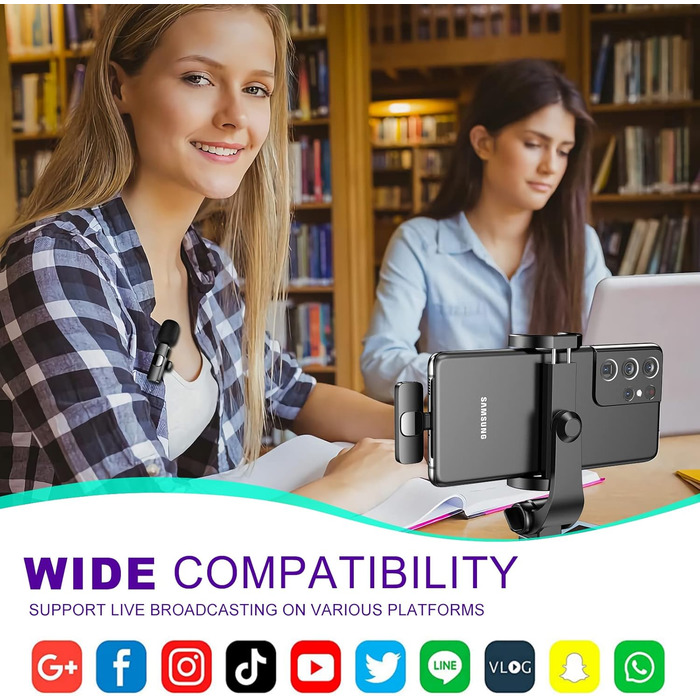 Беспроводной микрофон-зарядка Lavalier USB-C 2 в 1 для iPhone, шумоподавление KI, мини-микрофон для видеоблогинга, видео, подкастов, интервью, TikTok, YouTube - Черный (2 TX + 1 RX) (2 Mic для iOS)