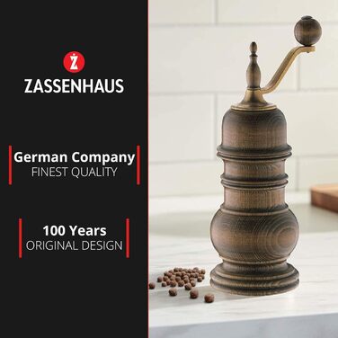 Млин для перцю Zassenhaus SPEYER, регульований помел, керамічний механізм, для великих об'ємів, заповнений, коричневий, Німеччина