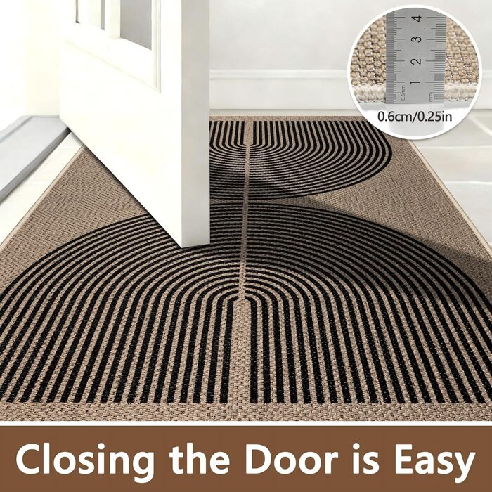 Килимок для дому та вулиці 50x80 см, джутовий, антиковзаючий, чорний