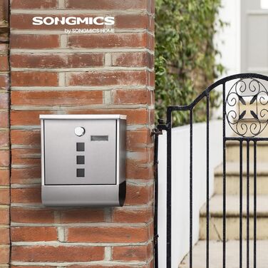 Поштова скринька SONGMICS з замком, оглядовим вікном та відділенням для газет, сіра (GMB20AG) - 10x30.8x33.8 см