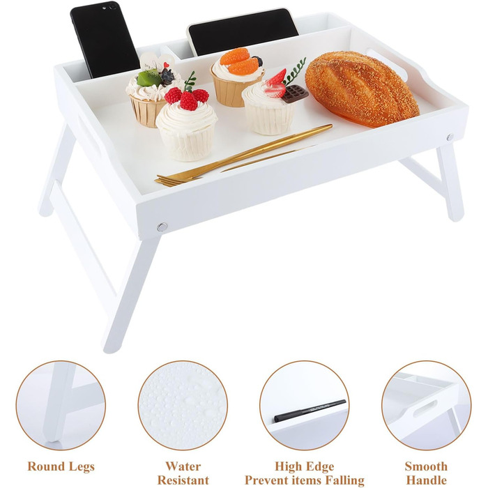 Бамбуковий столик SHUESS для ліжка та дивану, чорний, з регульованими ніжками, 41,5 x 30 x 20,5 см. Ідеально для сніданку, роботи, сервірування та відпочинку.