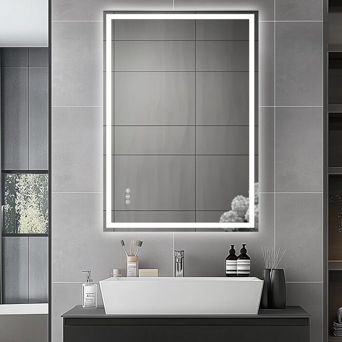 Дзеркало для ванної кімнати зі світлодіодним підсвічуванням 50x70 см, Bluetooth, сенсорне керування