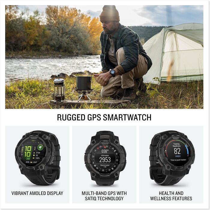 Розумний годинник Garmin Instinct 3 45mm AMOLED – GPS, Multisport, Health Coach, 18 днів роботи, 80+ спортивні функції
