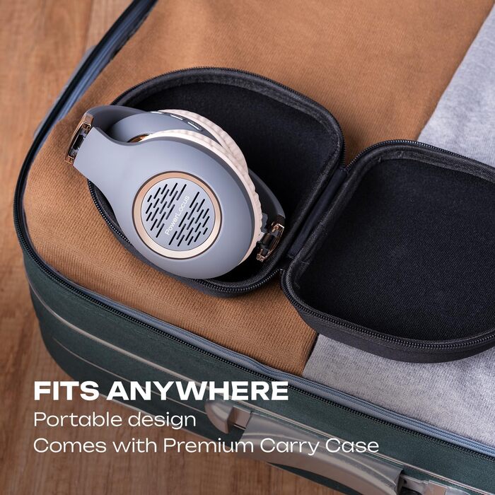 PowerLocus Bluetooth навушники Over-Ear, бездротові, складні, з мікрофоном, Hi-Fi стерео, глибокий бас, м'які амбушюри, для телефону, планшета, ПК - асфальтово-сірий