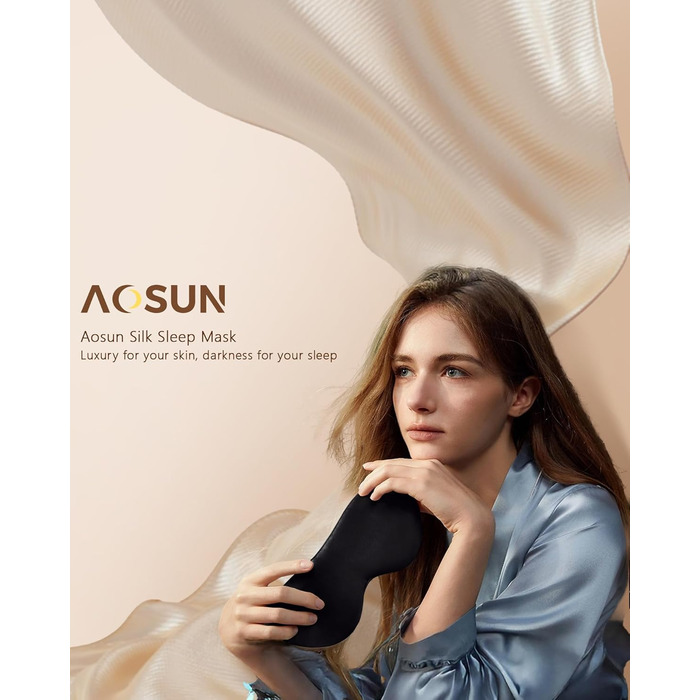 Шовкова маска для сну Aosun Luxus, 100% шовк 22 momme, для жінок та чоловіків, ідеальна для відпочинку та здорового сну, подарунок на Різдво, День народження, День матері (Чорна)