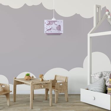 Paco Home Hanging Lamp, Children's Room Ceiling Lamp, Pendant Light, Lampshade, Fabric, E27, Lion, Jungle, Glows in the Dark (Star, Grey)