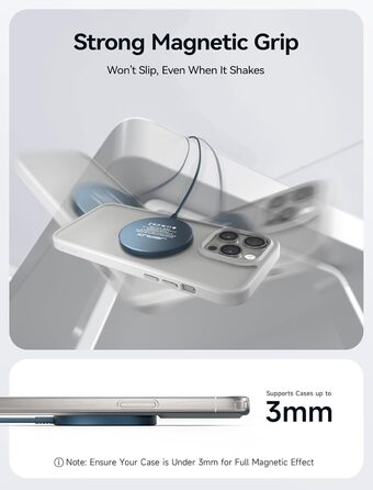 Бездротовий зарядний пристрій JSAUX MagSafe 15W, сумісний з iPhone 17 Air Pro Max, iPhone 16/15/14/13/12, AirPods 3/2, блакитний