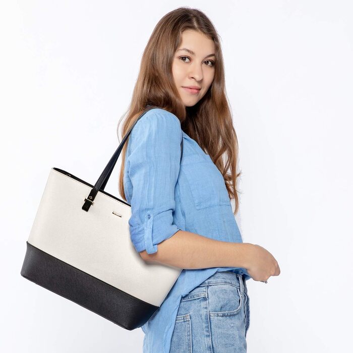 Сумка жіноча LOVEVOOK шопер через плече, шкіряний набір 3 в 1, чорно-бежева