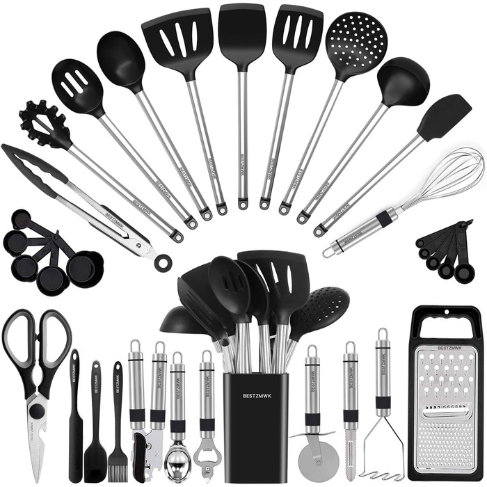 HAMIIS Kitchen Helper Set, Silicone Cooking Utensils, 33 Kitchen Utensils and Spoons for Non-Stick Cookware