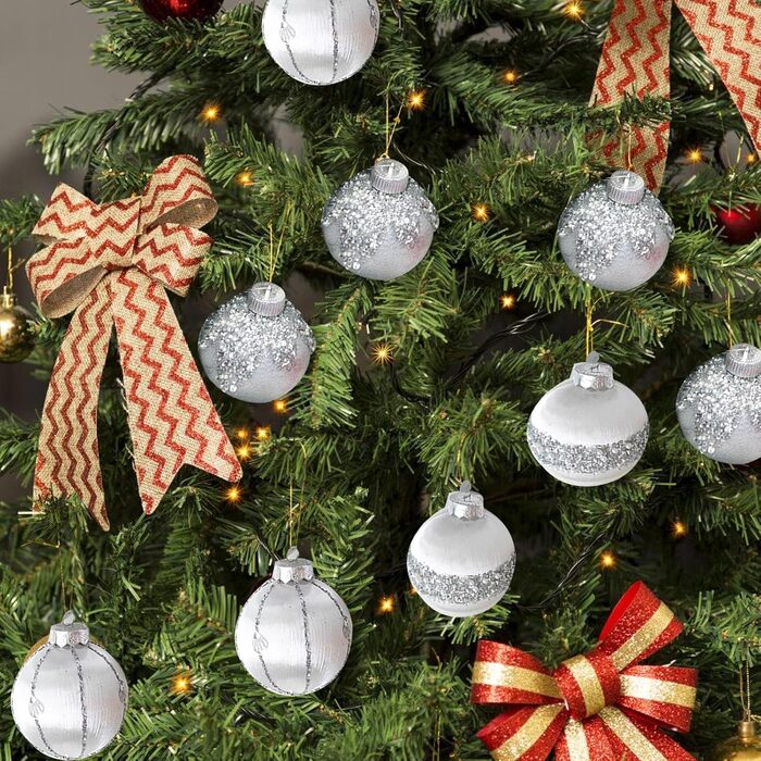 9 шт. Скляні ялинкові кулі срібного кольору з блискітками для прикраси ялинки