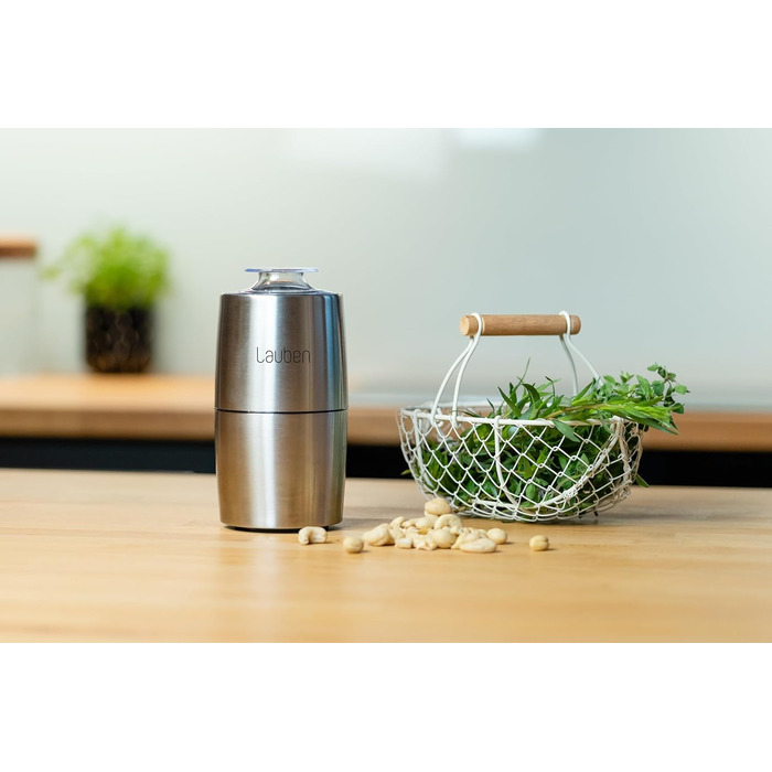 Електрична кавомолка Lauben Grinder 200ST: нержавіюча сталь, 200 Вт, для кави та спецій, з функцією ударного подрібнення, об'єм 50 г