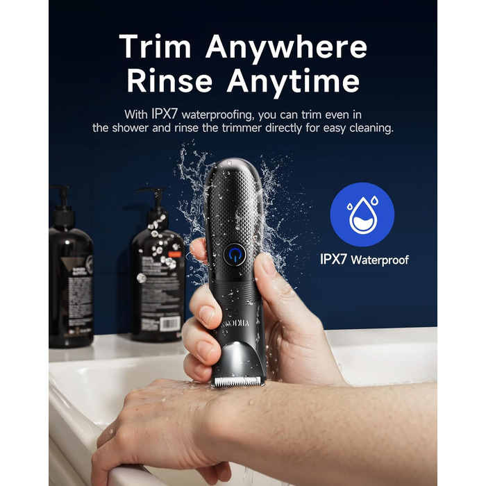 Електричний триммер для чоловічих інтимних зон VIKICON з LED-підсвічуванням, водонепроникний, для тіла та гоління, акумуляторний, чорний