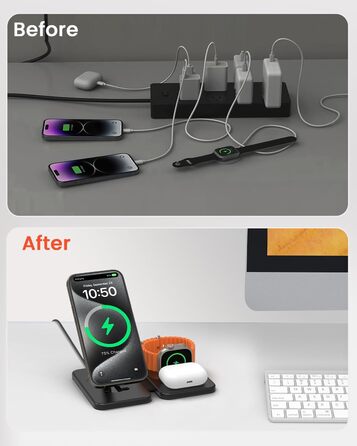 Зарядний пристрій GEEKERA MagSafe 3-в-1: для Apple Watch, iPhone та AirPods (чорний)