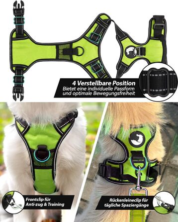 Нашийник для собак Joytale середнього розміру, світловідбиваючий, дихаючий, регульований, з ручкою для тренувань, M (1 шт., зелений)