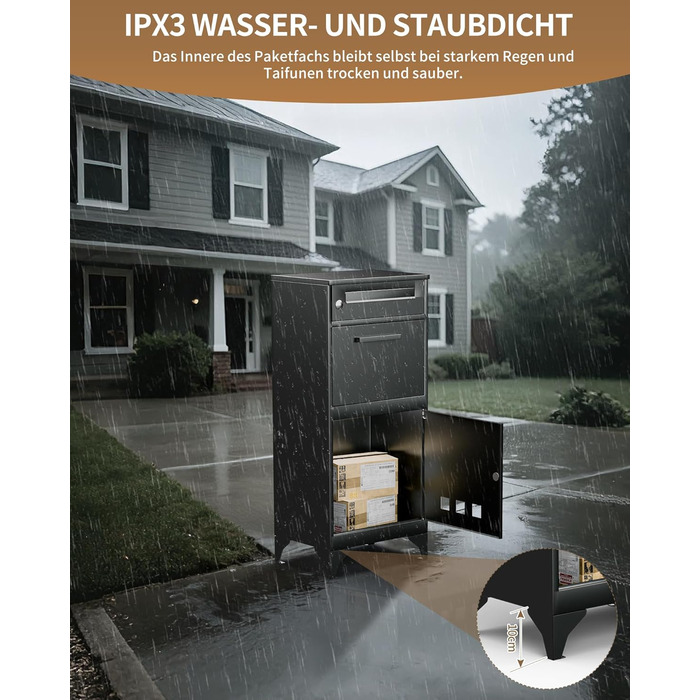 Поштовий ящик вуличний Edestah Anthrazit з газетницею (37x37x10 см), персоналізований з табличкою для імені, захист від реклами, поштова скринька