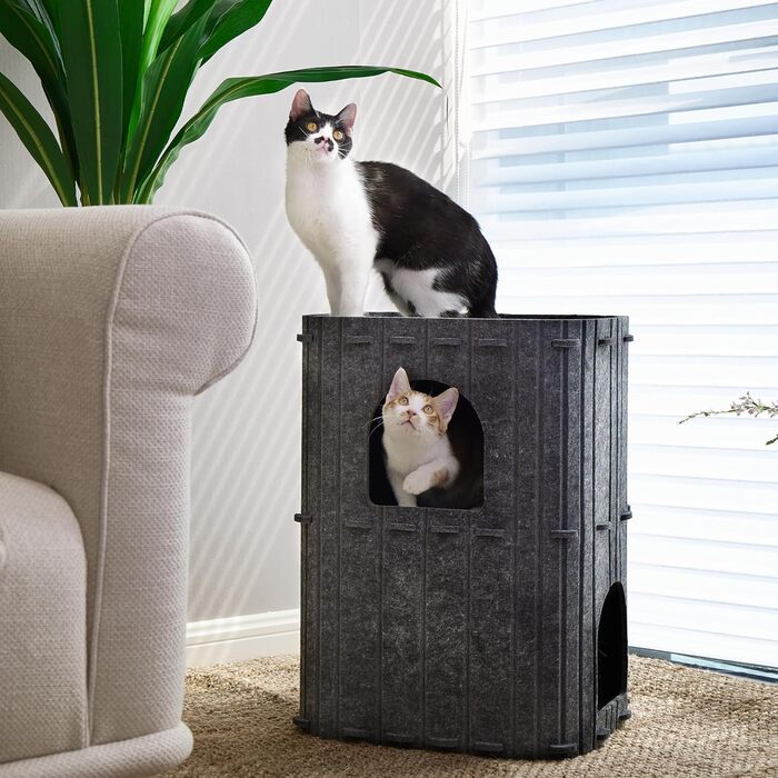 Cat Cave, Stable Cat Cave made of high-quality felt, 3-layer indoor cat house bed, Cat cave for sleeping, playing and hiding, Felt cave, 45 x 37 x 60cm, Large (dark gray)