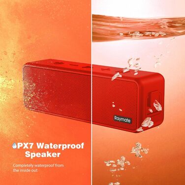 Raymate Bluetooth Портативна Колонка з Подвійним Басом 20W, IPX7 Водонепроникна, TWS, 15 годин, для дому та на вулицю (червона)