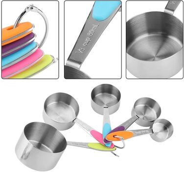 10-Piece Stainless Steel Measuring Cups with Thickened Silicone Handle, Multi-functional for Kitchen Cooking Baking