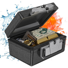 WASJOYE Portable Fireproof Safe Box with Key Lock - Home, Office, Car, Travel Security Box (6.8L, 16.8 x 32.4 x 39 cm)